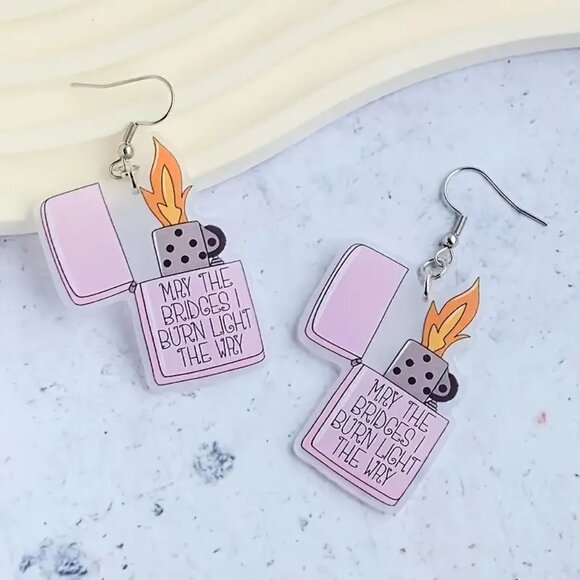 (5/$25 SALE ✅) Acrylic Lighter Design Flame Earrings - Picture 6 of 6